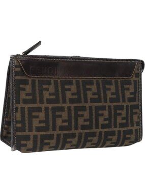 FENDI Zucca Canvas Clutch Bag Black Brown